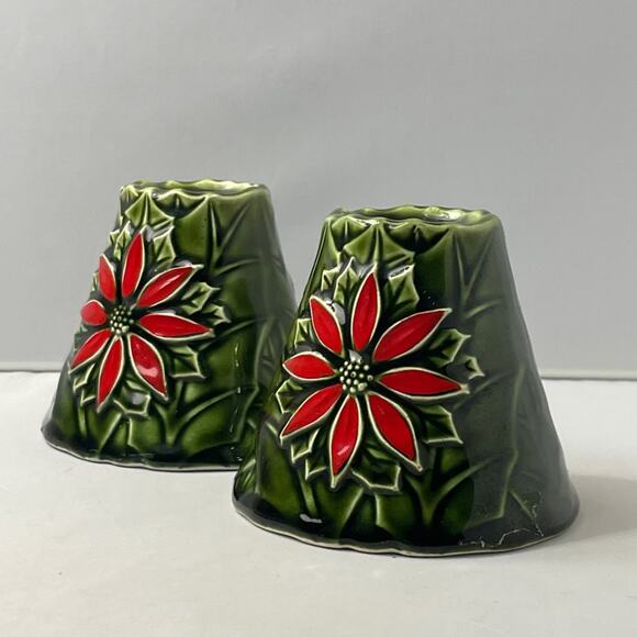 2 Vintage Enesco‎ Poinsettia Taper Candle Holders Japan - Picture 7 of 8